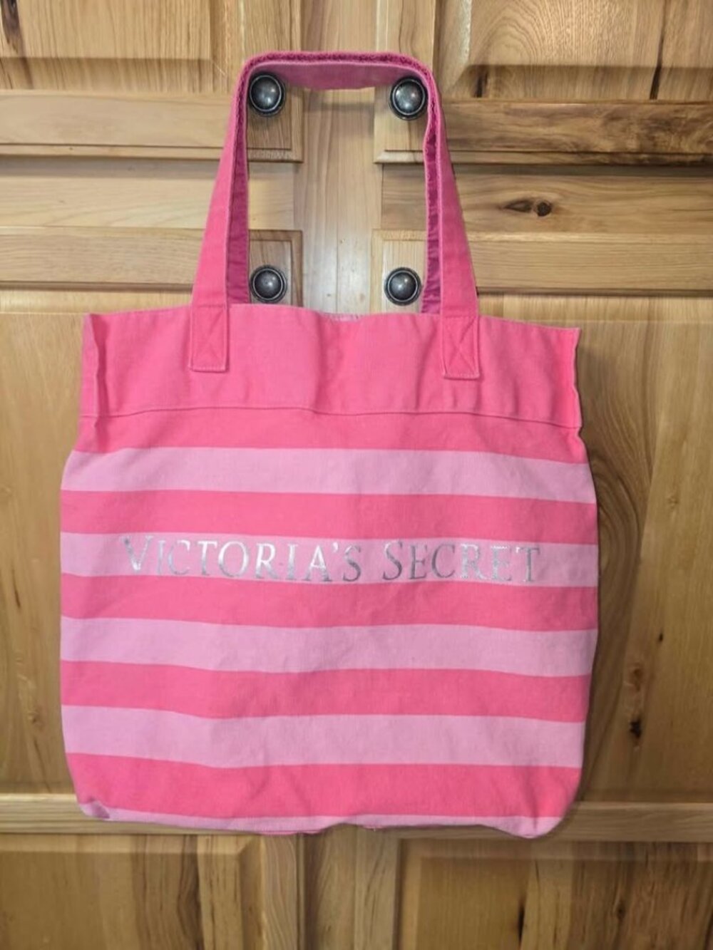 Victoria's Secret Tote Bag Pink Stripe Beach Shopper Overnight 17x15" F6